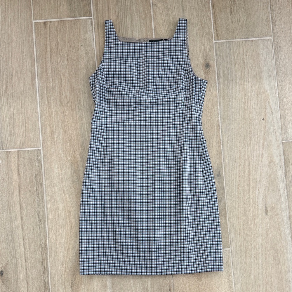 Theory Black and White Gingham Midi Sheath Dress